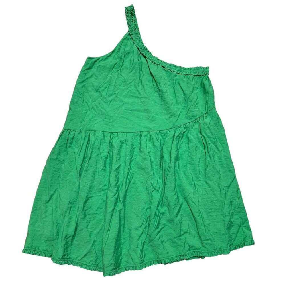 Anthropologie Sz XL Dress One Shoulder Ruffled Tiered Green Summer Beach Boho